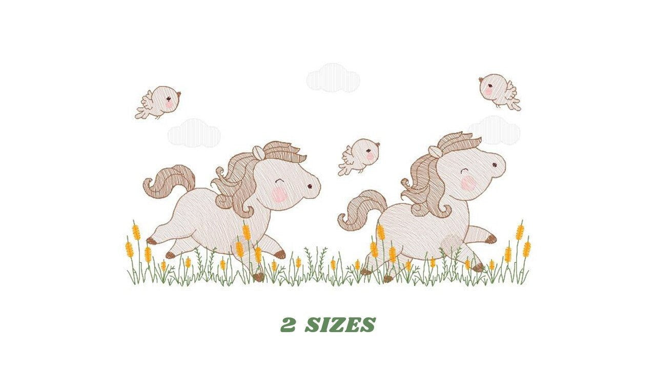 Running Horses embroidery design - Cowboy ranch farm animal machine embroidery pattern - Baby Boy Pony file - Instant download pes jef dst