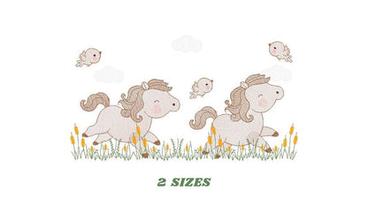 Running Horses embroidery design - Cowboy ranch farm animal machine embroidery pattern - Baby Boy Pony file - Instant download pes jef dst