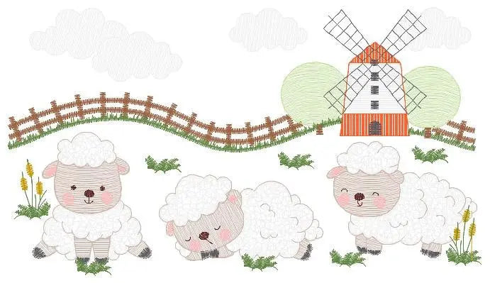 Sheep farm embroidery design - Lamb fence embroidery designs machine embroidery pattern - baby boy embroidery file  instant digital download Marcia Embroidery