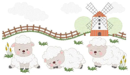 Sheep farm embroidery design - Lamb fence embroidery designs machine embroidery pattern - baby boy embroidery file  instant digital download Marcia Embroidery
