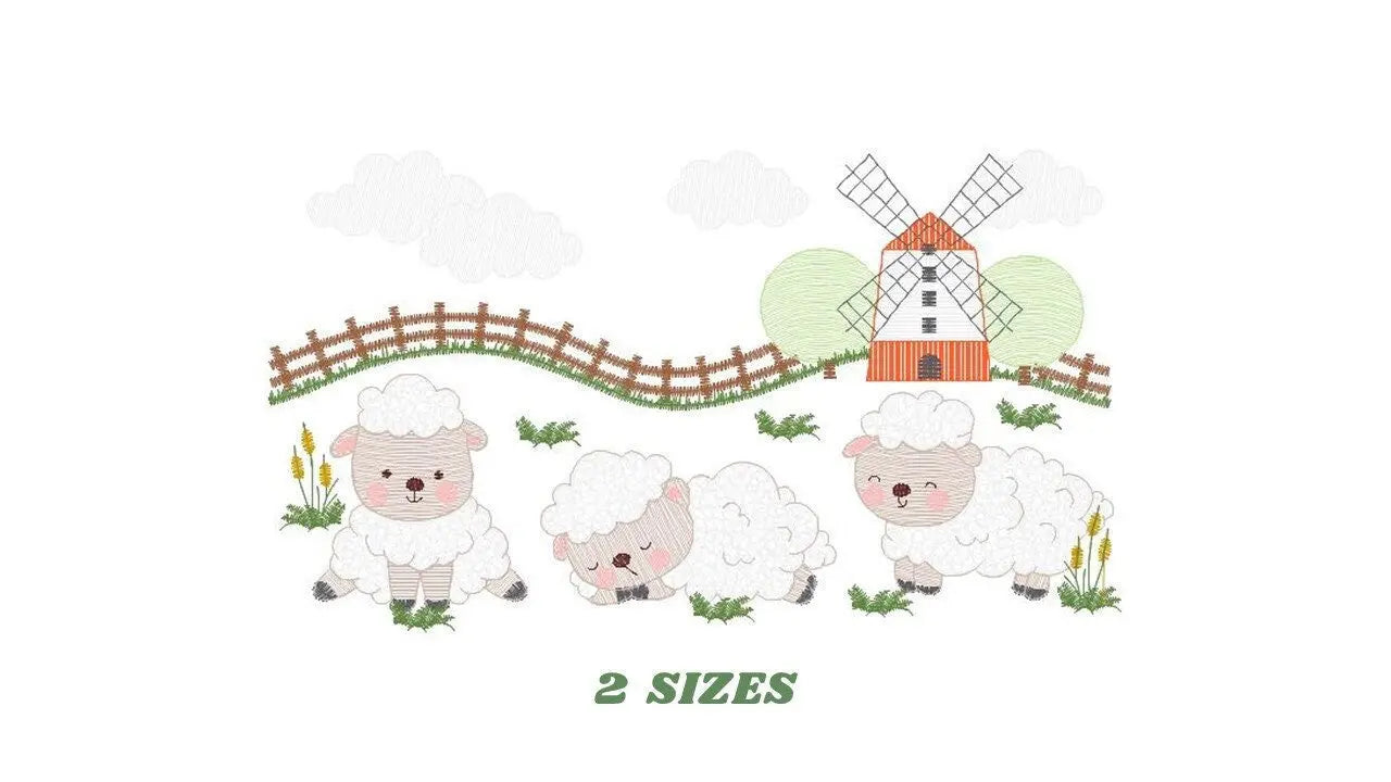 Sheep farm embroidery design - Lamb fence embroidery designs machine embroidery pattern - baby boy embroidery file  instant digital download Marcia Embroidery