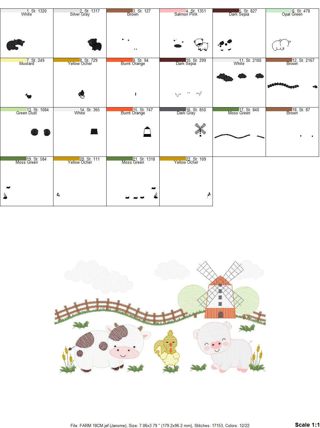 Farm animals embroidery design - Cow embroidery designs machine embroidery pattern - Farm embroidery file - Pig and chicken embroidery pes