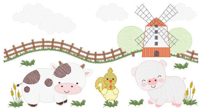 Farm animals embroidery design - Cow embroidery designs machine embroidery pattern - Farm embroidery file - Pig and chicken embroidery pes