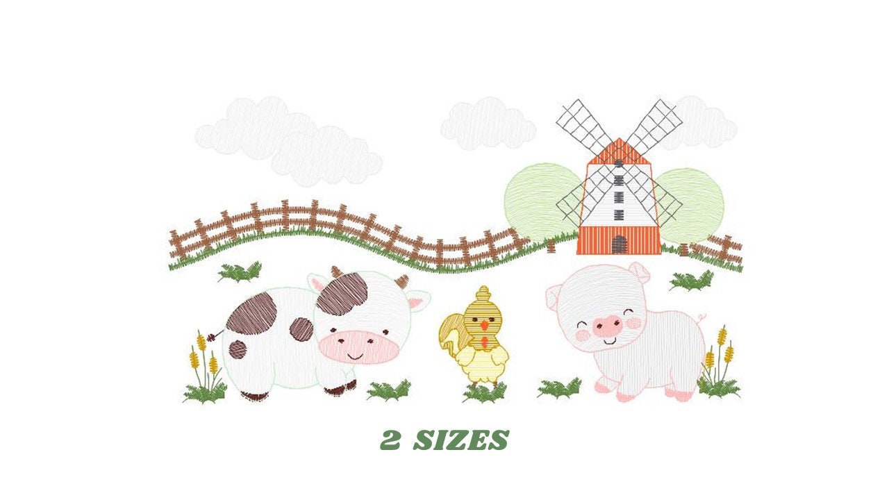 Farm animals embroidery design - Cow embroidery designs machine embroidery pattern - Farm embroidery file - Pig and chicken embroidery pes