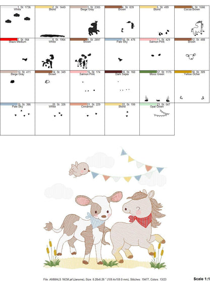 Ranch animals embroidery design - Cow embroidery designs machine embroidery pattern - Farm embroidery file - Horse embroidery download pes