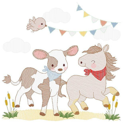 Ranch animals embroidery design - Cow embroidery designs machine embroidery pattern - Farm embroidery file - Horse embroidery download pes