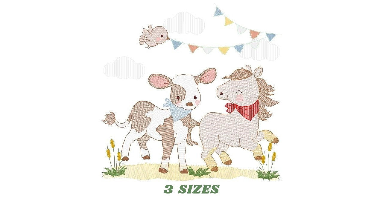 Ranch animals embroidery design - Cow embroidery designs machine embroidery pattern - Farm embroidery file - Horse embroidery download pes