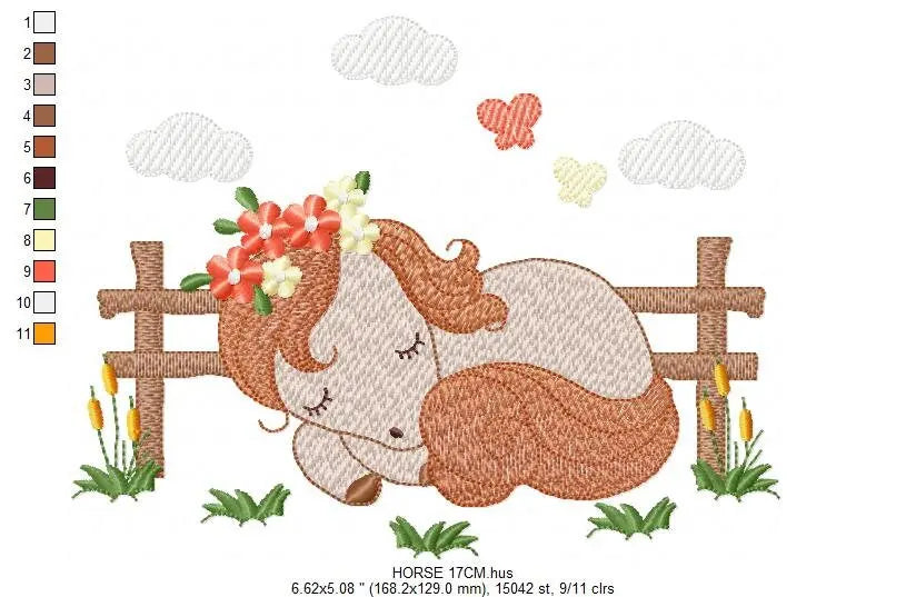 Delicate Sleeping horse embroidery design - Baby Girl embroidery designs machine embroidery pattern - Ranch Animals embroidery download Marcia Embroidery