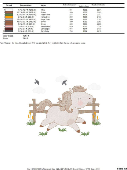 Horse embroidery design - Farm Ranch Pony machine embroidery pattern - Baby Boy Cowboy stallion Mustang file - Instant download pes jef dst