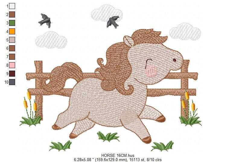 Horse embroidery design - Farm Ranch Pony machine embroidery pattern - Baby Boy Cowboy stallion Mustang file - Instant download pes jef dst