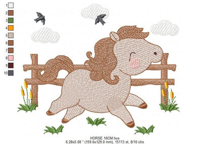 Horse embroidery design - Farm Ranch Pony machine embroidery pattern - Baby Boy Cowboy stallion Mustang file - Instant download pes jef dst