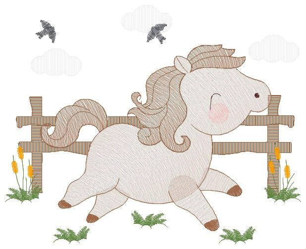 Horse embroidery design - Farm Ranch Pony machine embroidery pattern - Baby Boy Cowboy stallion Mustang file - Instant download pes jef dst