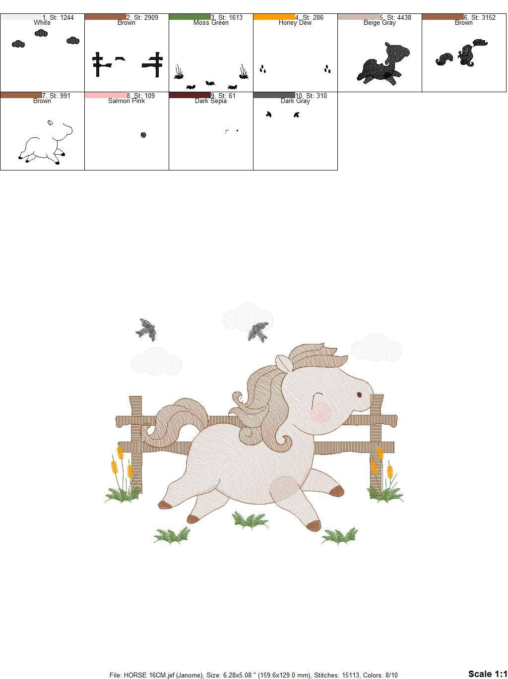 Horse embroidery design - Farm Ranch Pony machine embroidery pattern - Baby Boy Cowboy stallion Mustang file - Instant download pes jef dst