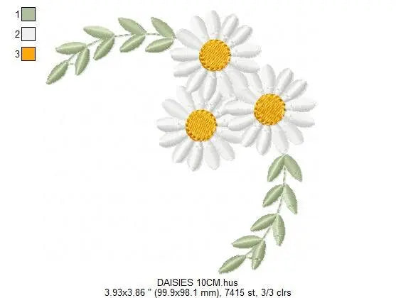 Daisies garden embroidery designs - Spring flowers embroidery design machine embroidery pattern - Tea towel corner embroidery file - kitchen Marcia Embroidery