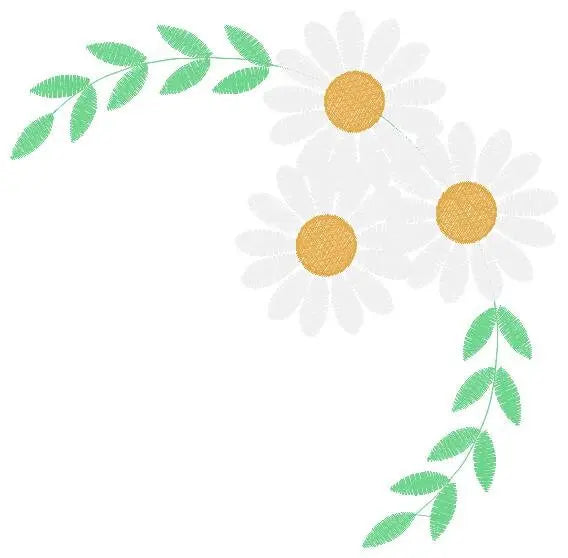 Daisies garden embroidery designs - Spring flowers embroidery design machine embroidery pattern - Tea towel corner embroidery file - kitchen Marcia Embroidery