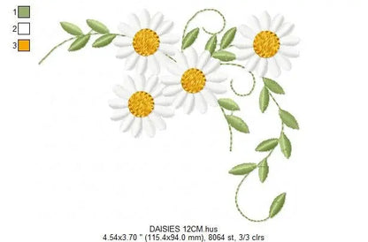 Daisies garden embroidery designs - Spring flowers embroidery design machine embroidery pattern - Tea towel embroidery file - kitchen apron Marcia Embroidery