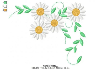 Daisies garden embroidery designs - Spring flowers embroidery design machine embroidery pattern - Tea towel embroidery file - kitchen apron Marcia Embroidery