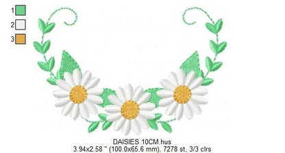 Daisies garden embroidery designs - Daisy embroidery design machine embroidery pattern - Tea towel embroidery file - kitchen apron download