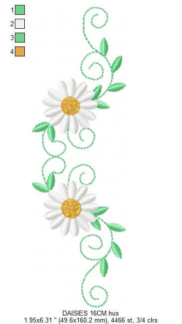 Cute Daisies embroidery designs - Delicate flowers embroidery design machine embroidery pattern - Kitchen towel embroidery file pes jef vp3 Marcia Embroidery