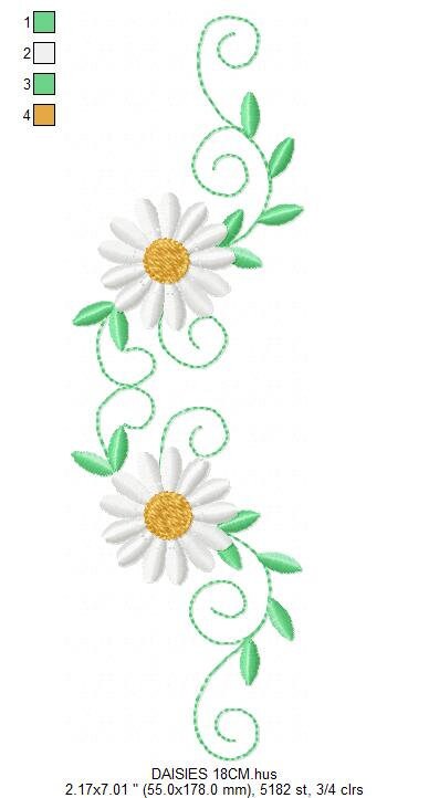 Cute Daisies embroidery designs - Delicate flowers embroidery design machine embroidery pattern - Kitchen towel embroidery file pes jef vp3 Marcia Embroidery