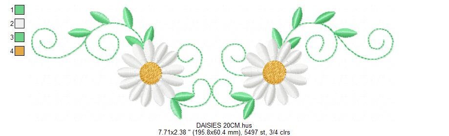 Cute Daisies embroidery designs - Delicate flowers embroidery design machine embroidery pattern - Kitchen towel embroidery file pes jef vp3 Marcia Embroidery