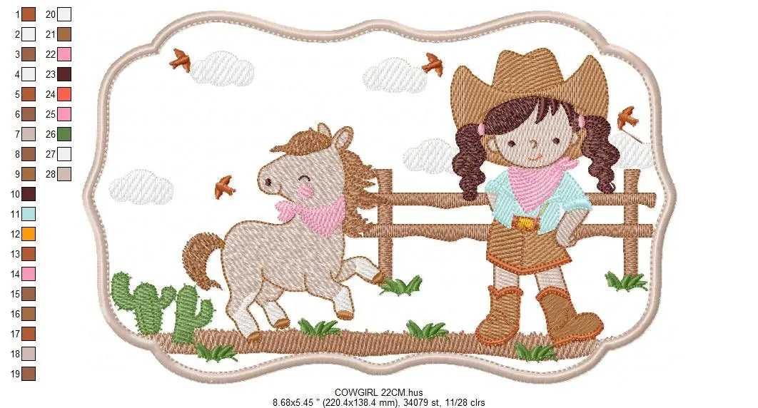 Cowgirl embroidery designs - Baby girl embroidery design machine embroidery pattern - Wrangler embroidery file - Cowgirl Frame embroidery Marcia Embroidery