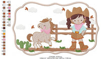 Cargar imagen en el visor de la galería, Cowgirl embroidery designs - Baby girl embroidery design machine embroidery pattern - Wrangler embroidery file - Cowgirl Frame embroidery
