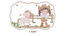 Cargar imagen en el visor de la galería, Cowgirl embroidery designs - Baby girl embroidery design machine embroidery pattern - Wrangler embroidery file - Cowgirl Frame embroidery
