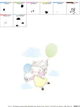 Cargar imagen en el visor de la galería, Girl with balloons embroidery designs - Toddler embroidery design machine embroidery pattern - sky clouds girl flying - instant download pes
