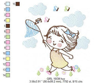 Charger l&#39;image dans la galerie, Baby girl embroidery designs - Children embroidery design machine embroidery pattern - girl with butterflies embroidery digital download
