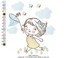 Load image into Gallery viewer, Baby girl embroidery designs - Children embroidery design machine embroidery pattern - girl with butterflies embroidery digital download
