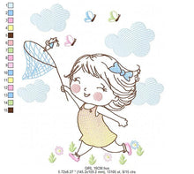 Load image into Gallery viewer, Baby girl embroidery designs - Children embroidery design machine embroidery pattern - girl with butterflies embroidery digital download
