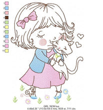 Laden Sie das Bild in den Galerie-Viewer, Girl with cat embroidery design - Baby girl embroidery design machine embroidery pattern - kid embroidery file - instant download digital
