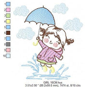 Charger l&#39;image dans la galerie, Baby girl embroidery design - Girl with umbrella embroidery designs machine embroidery pattern - girl playing rain embroidery file download
