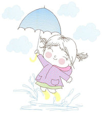 Cargar imagen en el visor de la galería, Baby girl embroidery design - Girl with umbrella embroidery designs machine embroidery pattern - girl playing rain embroidery file download
