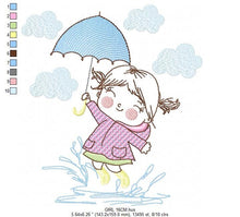 Charger l&#39;image dans la galerie, Baby girl embroidery design - Girl with umbrella embroidery designs machine embroidery pattern - girl playing rain embroidery file download
