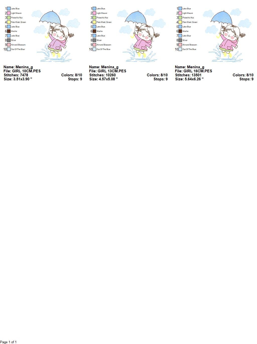 Baby girl embroidery design - Girl with umbrella embroidery designs machine embroidery pattern - girl playing rain embroidery file download