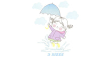 Load image into Gallery viewer, Baby girl embroidery design - Girl with umbrella embroidery designs machine embroidery pattern - girl playing rain embroidery file download
