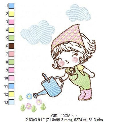 Gardener Girl embroidery designs - Garden watering can embroidery design machine embroidery pattern - Girl with plants - Instant download Marcia Embroidery