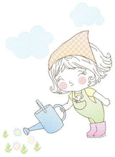 Cargar imagen en el visor de la galería, Gardener Girl embroidery designs - Garden watering can embroidery design machine embroidery pattern - Girl with plants - Instant download
