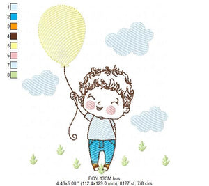 Balloon embroidery designs - Boy with balloons embroidery design machine embroidery pattern - Baby boy embroidery file filled design pes jef