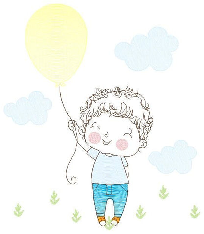 Balloon embroidery designs - Boy with balloons embroidery design machine embroidery pattern - Baby boy embroidery file filled design pes jef - Marcia Embroidery