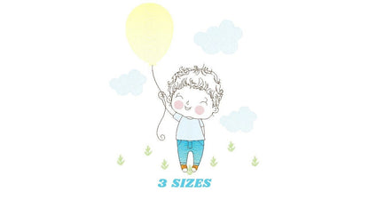 Balloon embroidery designs - Boy with balloons embroidery design machine embroidery pattern - Baby boy embroidery file filled design pes jef - Marcia Embroidery
