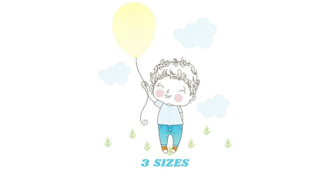 Balloon embroidery designs - Boy with balloons embroidery design machine embroidery pattern - Baby boy embroidery file filled design pes jef