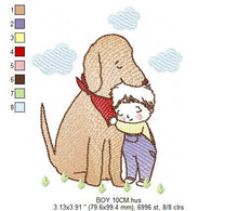 Cargar imagen en el visor de la galería, Boy embroidery designs - Dog embroidery design machine embroidery pattern - boy with dog embroidery file - pet best friend huge dog rippled
