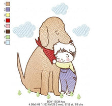 Cargar imagen en el visor de la galería, Boy embroidery designs - Dog embroidery design machine embroidery pattern - boy with dog embroidery file - pet best friend huge dog rippled
