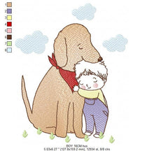 Cargar imagen en el visor de la galería, Boy embroidery designs - Dog embroidery design machine embroidery pattern - boy with dog embroidery file - pet best friend huge dog rippled
