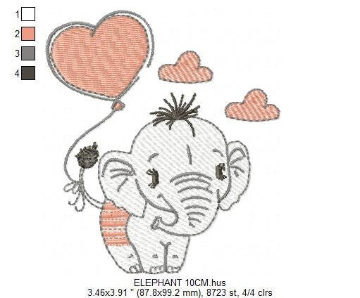 Elephant embroidery designs - Birthday balloon embroidery design machine embroidery pattern - Girl embroidery file - Elephant with balloon Marcia Embroidery