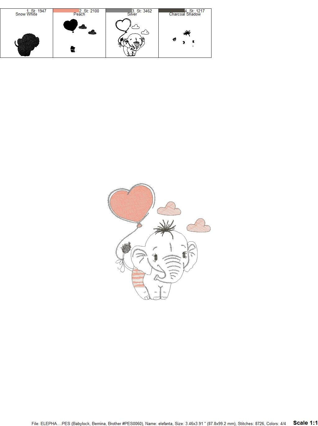 Elephant embroidery designs - Birthday balloon embroidery design machine embroidery pattern - Girl embroidery file - Elephant with balloon Marcia Embroidery