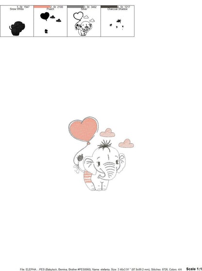 Elephant embroidery designs - Birthday balloon embroidery design machine embroidery pattern - Girl embroidery file - Elephant with balloon Marcia Embroidery